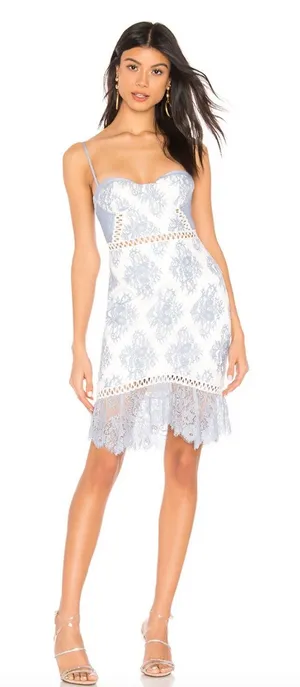 NBD Timantha Lace Bustier Mini Dress‎ Crochet Trim White Blue Size Small thumbnail 1