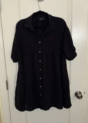 Vici Black On Black Polka Dot Oversized Babydoll Mini Shirt Dress Size Small thumbnail 1