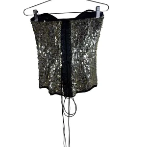 Bell Uniform Design Gold Sequin Corset Top Lace Up Back Sweetheart Small thumbnail 6