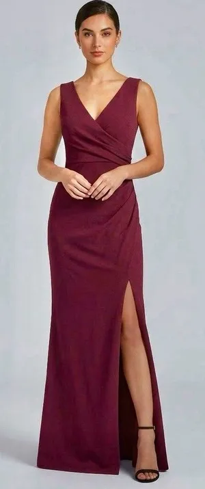 Woosea V Neck Maxi Dress Ruched Slit Formal Prom Wedding Guest Gown Party Medium Homecoming thumbnail 1