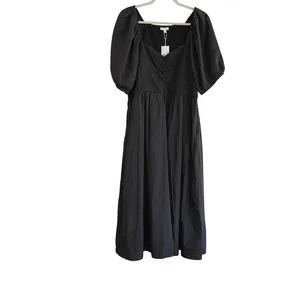 Baltic Born 1X Stefania Midi‎ Dress Black Smocked Puff Sleeve Wedding Guest NEW thumbnail 2