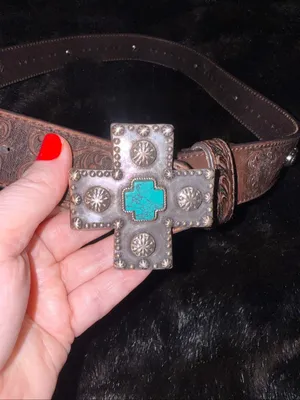 Ariat Women'S Turquoise Inlay Cross Tooled Belt Western M thumbnail 2