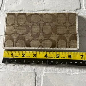Coach Checkbook Cover Beige‎ Signature C Canvas Leather Trim thumbnail 2
