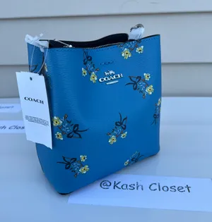 Coach Mini Town Bucket Bag With Floral Bow Print -Blue Multi thumbnail 4