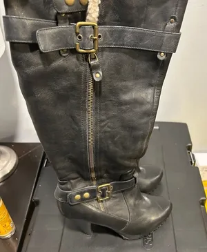 Aldo Black Leather Knee-High Boots with Buckle Detail thumbnail 1