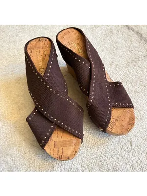 Montego Bay Club Brown Cork Wedge Sandals Studded Resort Wear Y2K thumbnail 5