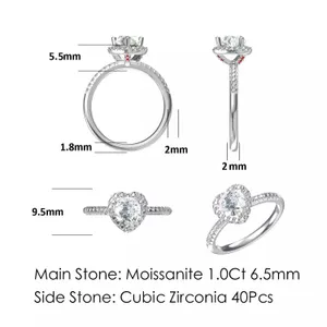 1.06 ct diamond silver 925 logo heard diamond ring thumbnail 6