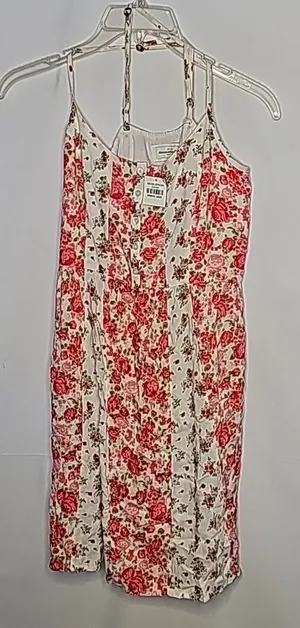 NWT Abercrombie & Fitch summer tea rose floral spagetti strap adjustable dress L thumbnail 1