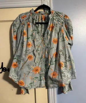 This item is the Free People "Meant To Be" Vintage Combo Floral Ruffled Cotton Blouse thumbnail 1