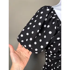 Zara Ruched‎ Polka Dot Puff Sleeve Mini Dress Cottagecore Size S thumbnail 3