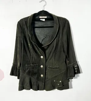 Vtg y2k Military Jacket Size 8 Olive Green Ruffle Buttons Fairy Grunge thumbnail 1