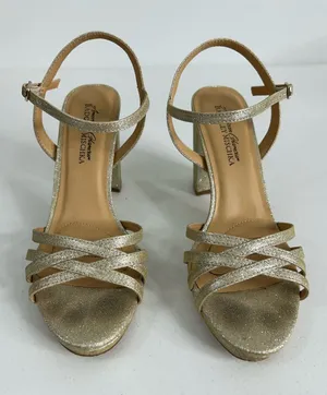 Badgley Mischka American Glamour Xandra Block Heels Champagne Glitter Size 8.5 thumbnail 1