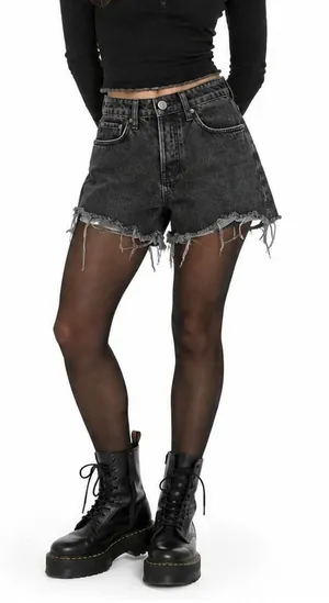 BDG Urban Outfitters Distressed Raw Hem Denim Shorts Washed Black Grunge Size 25 thumbnail 1