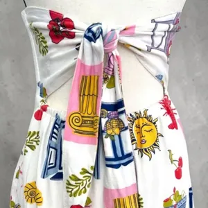 Japna Strapless Maxi Dress XS Mediterranean Greece Coastal Print Linen Blend NWT thumbnail 5