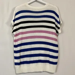 Women’s Cap Sleeve Knit Stripe Sweater Blue Purple & Cream Size XL NWOT FLAW thumbnail 7