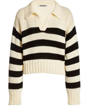 Sincerely Jules Black and Tan Striped Sweater Size Medium NWOT thumbnail 1
