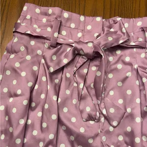 ZARA Lilac & White Polka‎ Dot High Waisted Flowy Satin Belted Paperbag Shorts XS thumbnail 11