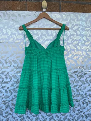 Meet Me In Santorini Green Tiered Mini Dress Smocked Straps Size S thumbnail 6