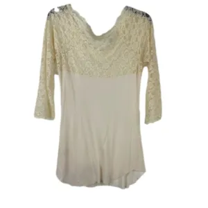 Free People Cream Lace Sleeved Romantic Fairycore Regencycore Ribbed Top thumbnail 6