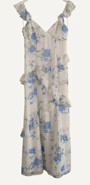 BP‎ Blue Floral Ruffle Maxi Dress Womens Small Chiffon Sleeveless Soft Fairy thumbnail 1