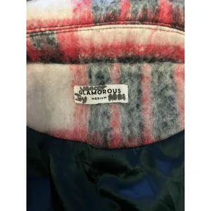 Glamorous Coat Womens Medium Pink Navy Cream Plaid Wool Blend Long Lined Boucle thumbnail 8