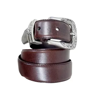 VINTAGE Fossil Brown Leather Western Engraved Silver Belt Medium Ornate Boho‎ thumbnail 2
