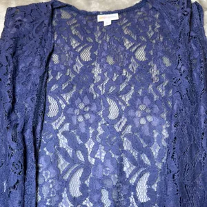 LuLaRoe Womens Size Large Blue Floral Lace Long Duster Vest Sleeveless Open thumbnail 6