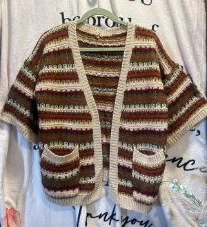 Pol Multicolor Cotton Blend Striped Cardigan Sweater with Pockets Size S thumbnail 1