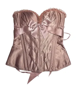 Women's Satin Lace-Up Bustier Corset Dusty Rose M bow tie sexy feminine lace thumbnail 1