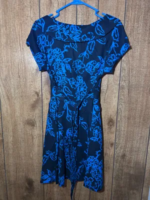 Free People 0 Blue Floral Linen Blend Button Front Tie Waist Dress Pockets thumbnail 3