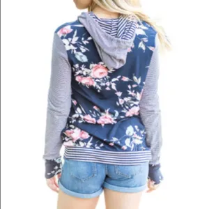 Blue Pinstripe & Floral Hoodie thumbnail 2