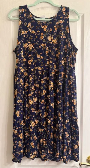 Old Navy Blue Floral Sleeveless Jersey Knit Seamed Waist Swing Dress - size XL thumbnail 1