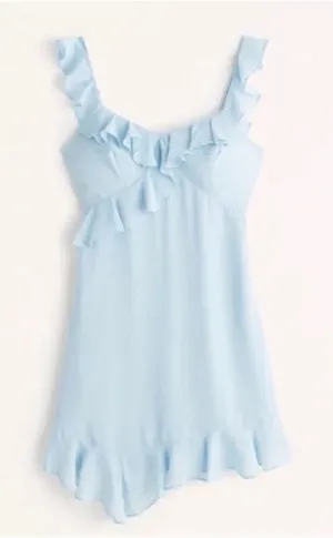 NWT Abercrombie & Fitch Asymmetrical Ruffle Mini Dress in Light Blue Size Large thumbnail 1