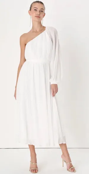 Lulus Always Loving You White Pleated One Shoulder Midi Dress NWT Small thumbnail 1