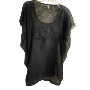 Free People Navy Blue Sheer Lace Mesh Point Desprit Boho Kimono Top Medium‎ thumbnail 7