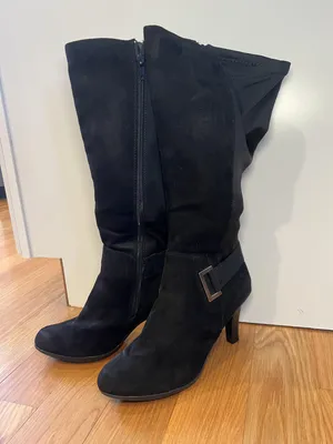 Kelly & Katie Boots Womens Size 9 Black Motif Tall Knee High Riding Buckle Zip thumbnail 3