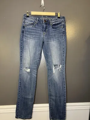 American Eagle Outfitters Skinny Jeans Womens 10 Med Wash Distressed Denim thumbnail 2