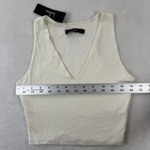 Lulus Womens V-Neck Crop Top Cream Ivory Sleeveless Stretch Knit Small 50003 NWT thumbnail 3