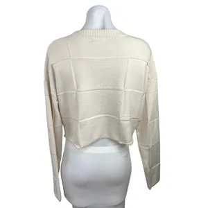 PacSun L.A Hearts Cream Long Sleeve Crew Neck Knit Checked Crop Sweater Top M thumbnail 2