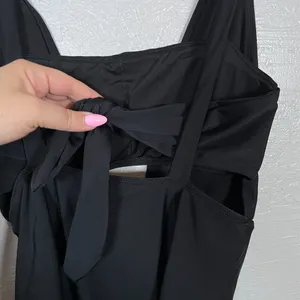 Aerie Women M Black Layered One Piece Swimsuit Bandeau Deep V-Neck Full Coverage thumbnail 8