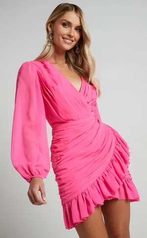 ShowPo neon pink Ruffle mini dress thumbnail 2