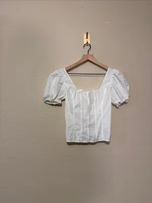 J.CREW Puff-Sleeve Square Neck Top Cotton Poplin Size 0 in White thumbnail 2
