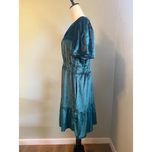 French Connection Velvet Dress Emerald Green whimsigoth boho Ruffle Mini L party thumbnail 6
