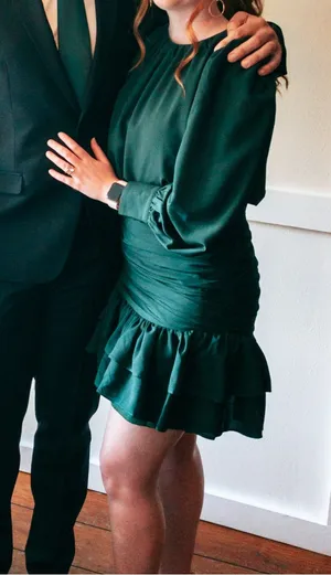 TCEC Emerald Green Long-Sleeve Ruffle Dress thumbnail 1