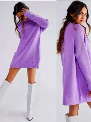 Free People Ottoman Slouchy Tunic Sweater Purple Small in Violet Lilac thumbnail 2