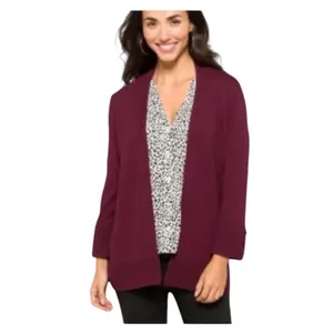 Evolution by Cyrus Myna Cardigan Small Burgundy Open Front Button Sleeve NWOT thumbnail 9