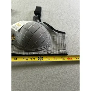 Womens Full Coverage Push Up Bra Wide Strap Padded Plunge Gray Black Plaid Large thumbnail 4