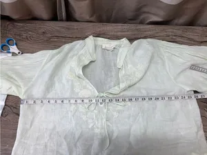 By Anthropologie Long-Sleeve Embroidered‎ Linen Tie-Front Top Blouse mint green thumbnail 7