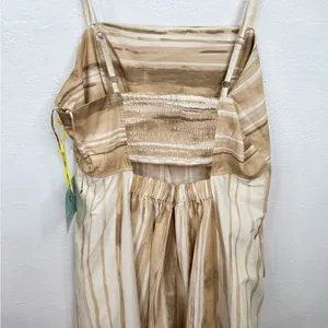 CeCe Maxi Sundress Womens Size M Tan & Ivory Stripe Sleeveless Pockets thumbnail 5