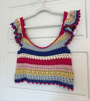 ZARA Colorful Top Crochet Striped Crop thumbnail 1